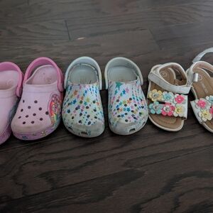 CROCS Kids Slippers in Pink, White, and Blue